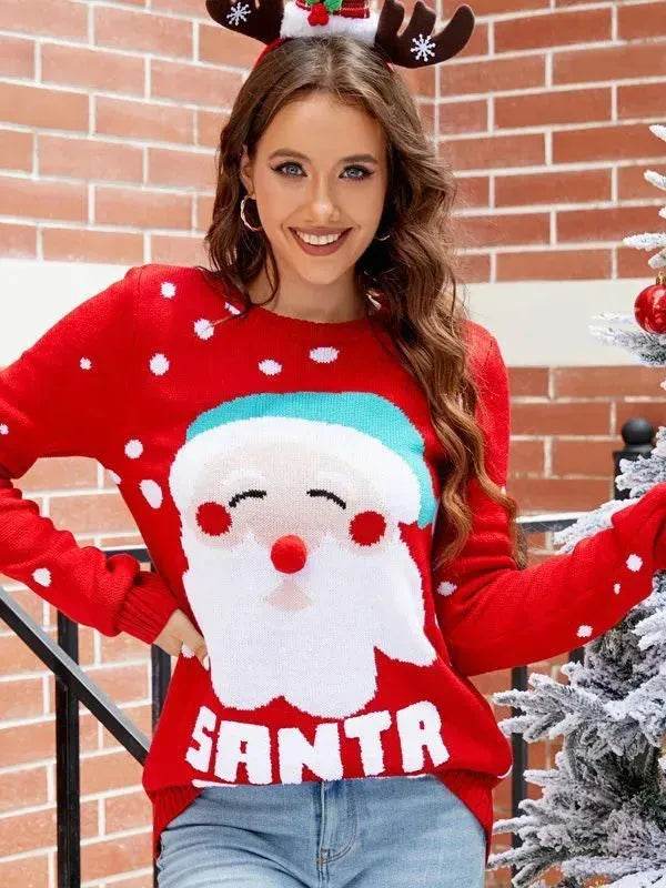 Women's Tops Santa Pullover Sweater Autumn And Winter Letter Embroidery Christmas Red Sweaters Long Sleeve Crew Neck Clothes - EX-STOCK Canada