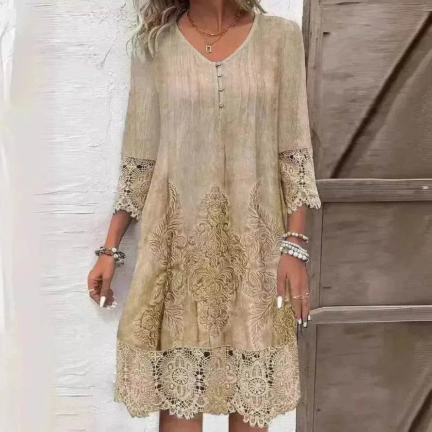 Flowers Lace Dress Summer Solid Color Womens Clothing - EX-STOCK Canada