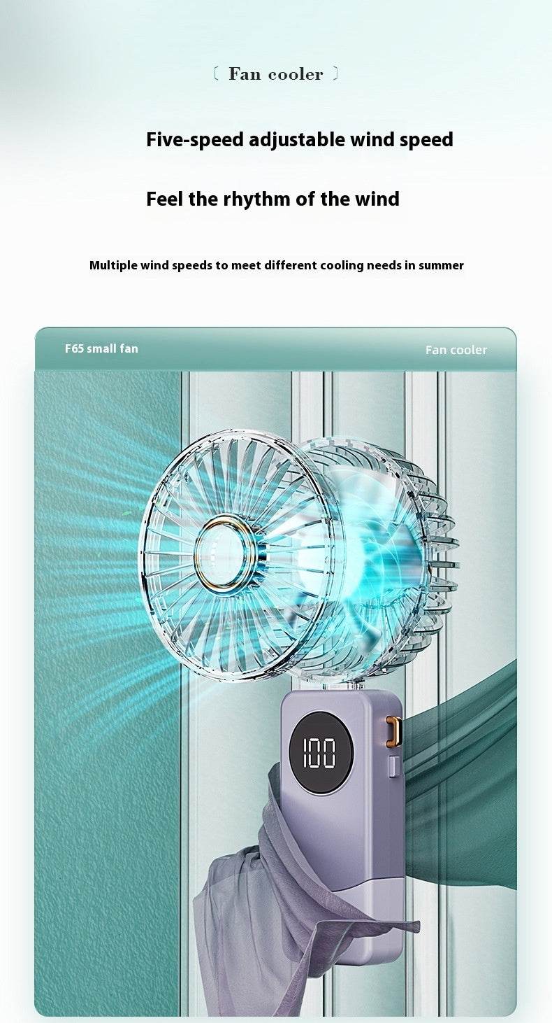 Handheld Fan Digital Display Hanging Neck Folding Charging - EX-STOCK Canada