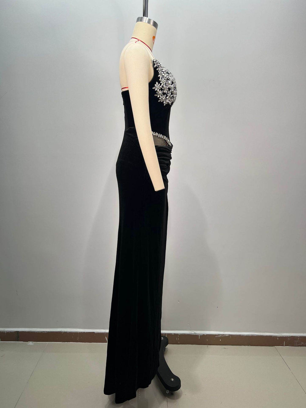 Women's Black Bandeau Slim-fit Drilling Slit Cocktail Evening Dinner Dress - EX-STOCK Canada