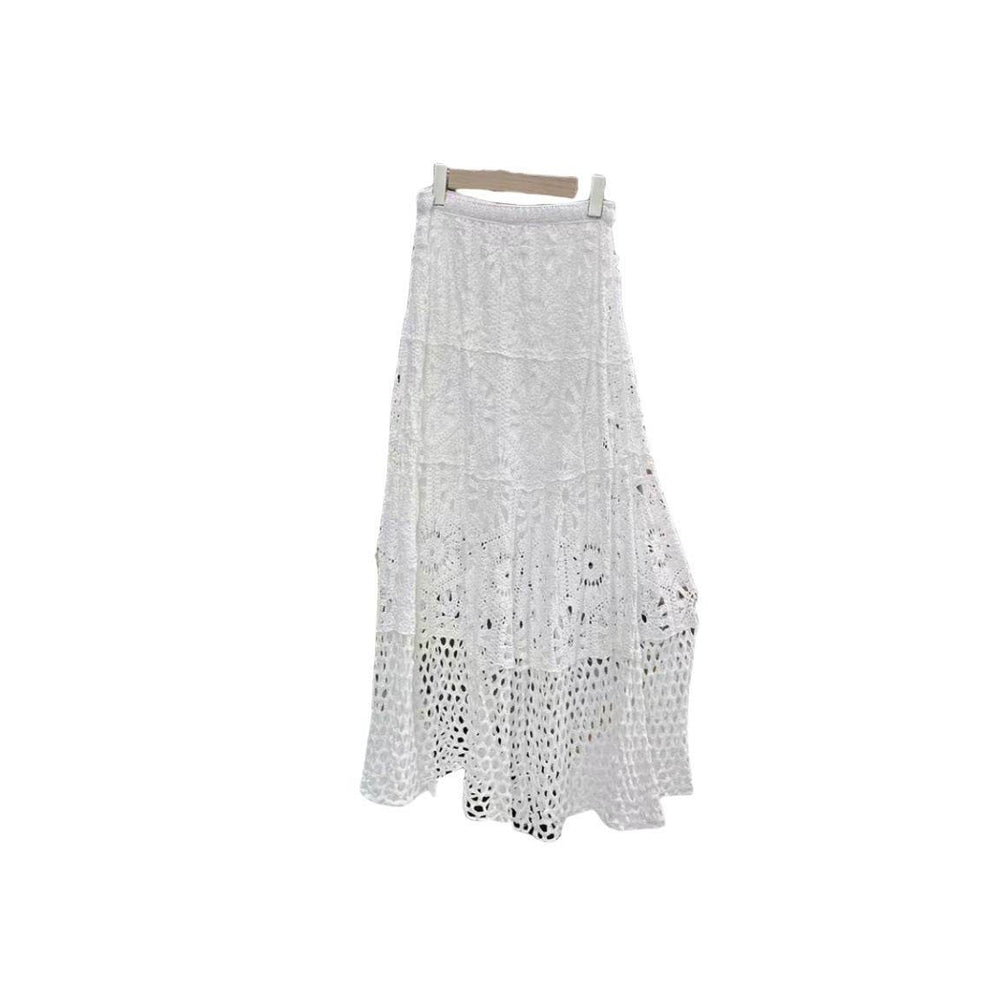 Spring Summer Crochet Lace Patchwork A- Line Beach Skirt Holiday Style Hollow-out flared flowy Maxi Skirt - EX-STOCK Canada