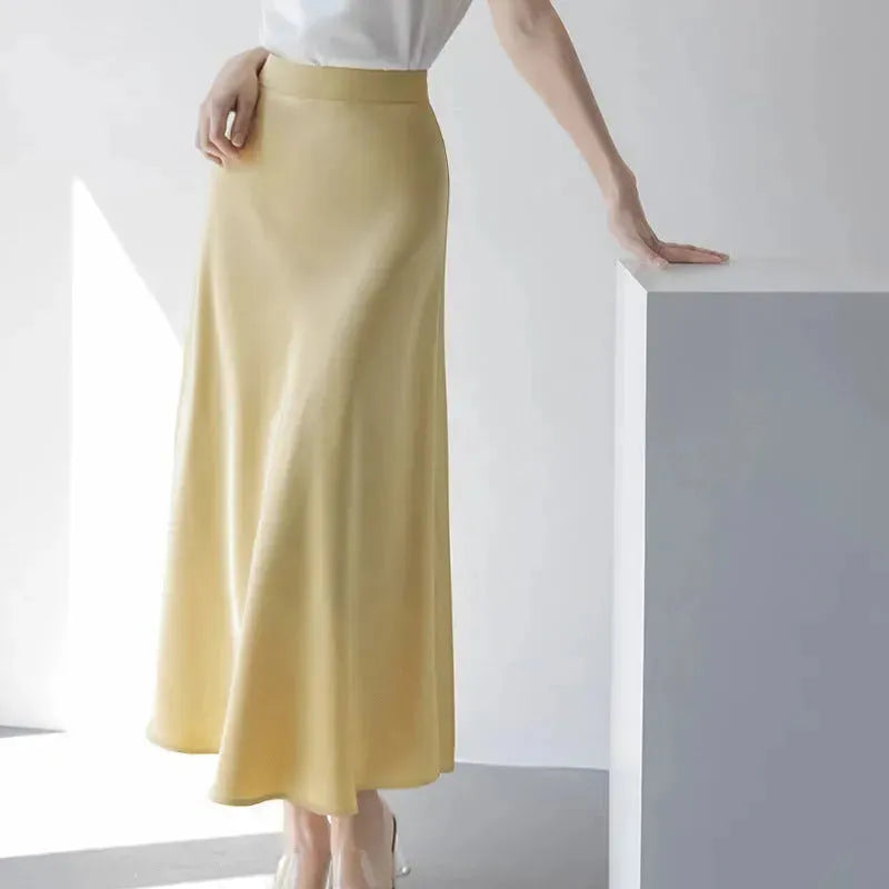 Women's formal Work Satin Skirt Summer High Waist Midi Sheath Skirt - EX-STOCK CANADA
