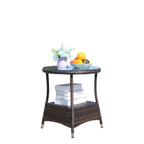 Muebles de Patio al Aire Libre 1 Mesa de Café Redonda con Vidrio Templado TransparenteEX-STOCK Canada