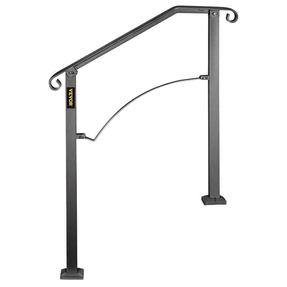 Handrails For Outdoor Steps, Fit 2 Or 3 Steps Outdoor Stair Railing, Arch 2 Wrought Iron Handrail, Flexible Porch Railing, Black Transitional Handrails For Concrete Steps Or Wooden Stairs - EX-STOCK Canada