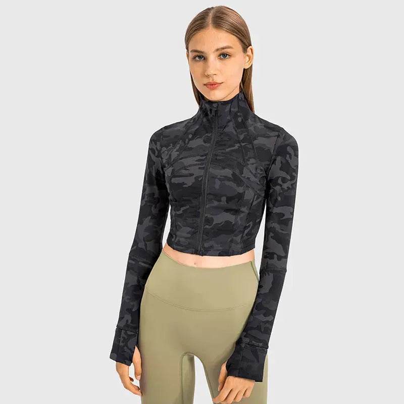 Autumn And Winter New Elastic Slim-fit High neck Zip Up Yoga crop top - EX-STOCK Canada