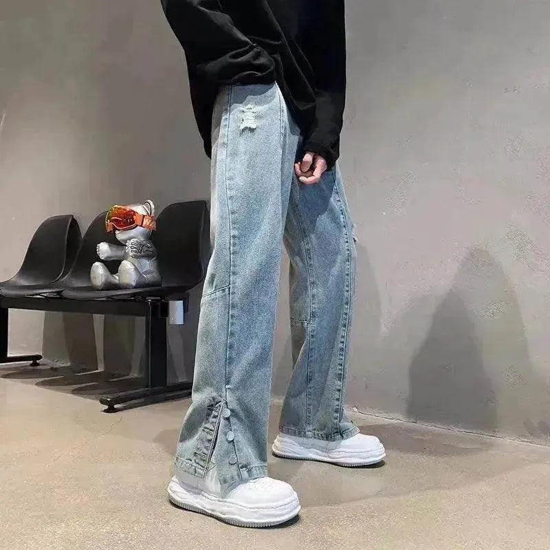 Jeans Ricamati con Lettere Americane Marca di Moda High Street Hip Hop Pantaloni a Gamba Dritta - EX-STOCK Canada