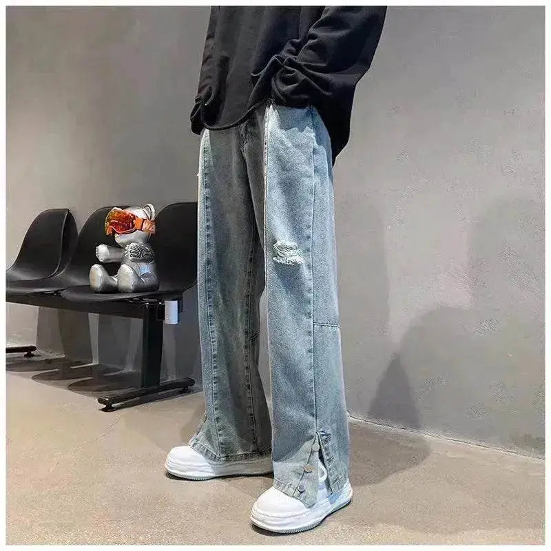 American Letter Embroidered Jeans High Street Fashion Brand Hip Hop Straight-leg Pants - EX-STOCK Canada