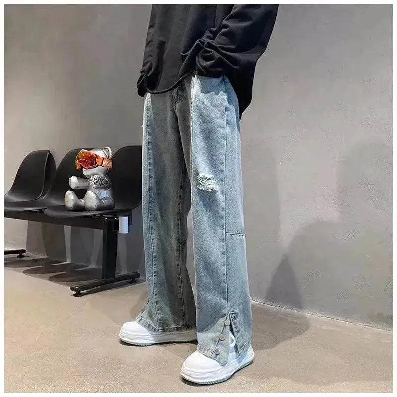 Jeans Ricamati con Lettere Americane Marca di Moda High Street Hip Hop Pantaloni a Gamba Dritta - EX-STOCK Canada