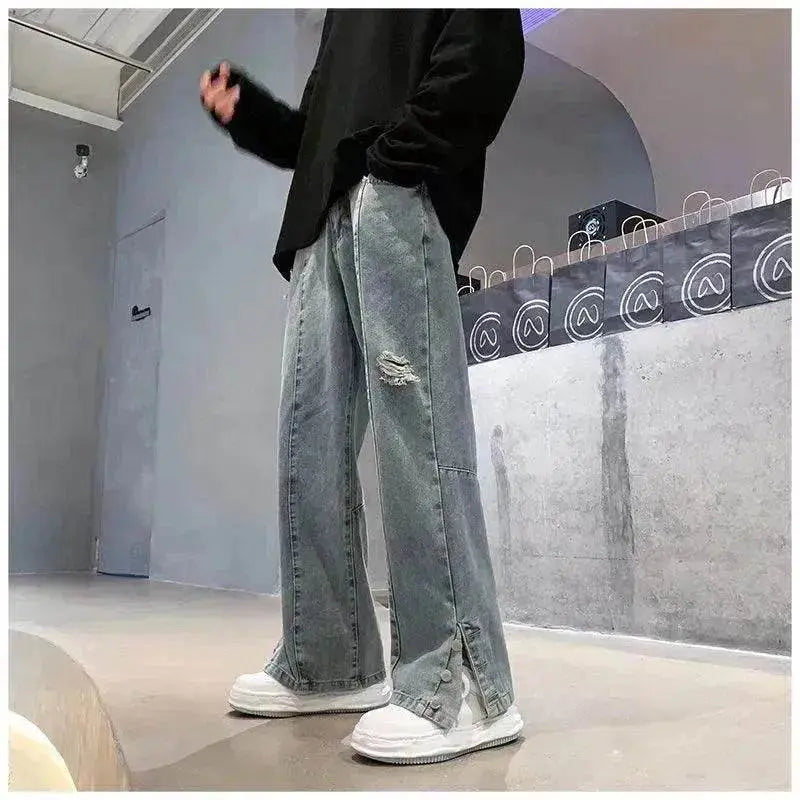 American Letter Embroidered Jeans High Street Fashion Brand Hip Hop Straight-leg Pants - EX-STOCK Canada