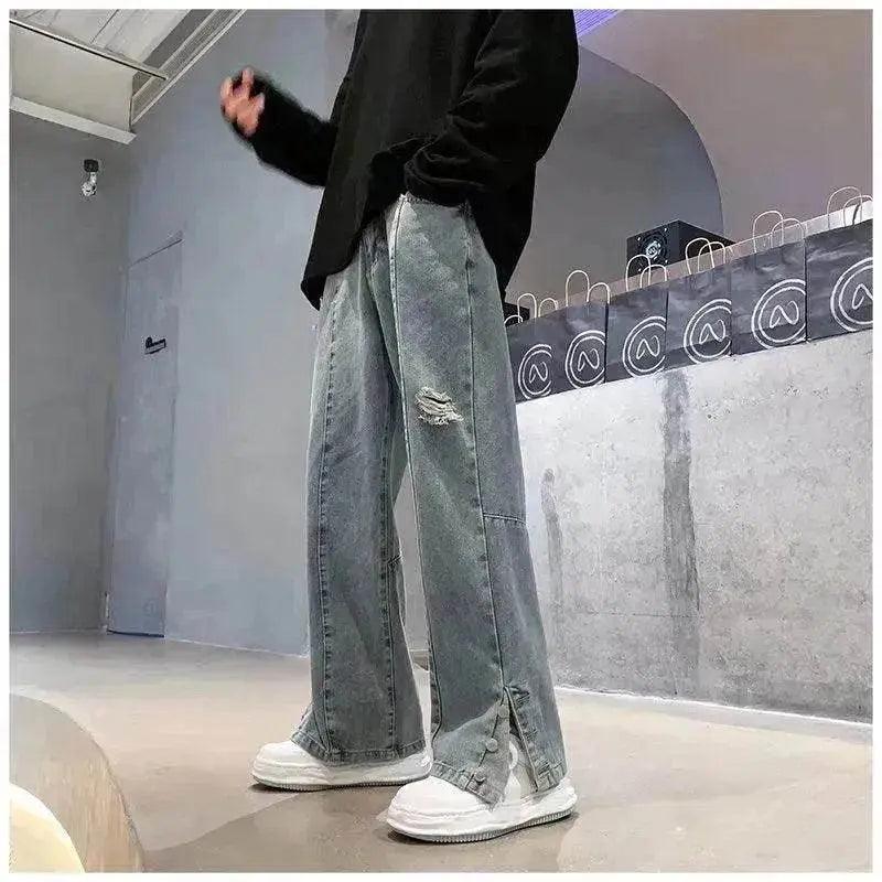 Jeans Ricamati con Lettere Americane Marca di Moda High Street Hip Hop Pantaloni a Gamba Dritta - EX-STOCK Canada