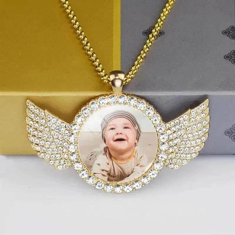 Angel Wings Medallions Custom Photo Pendant Necklace For Men Hip Hop Jewelry Iced Out Pendant Custom Engraved Name Memory Gift - EX-STOCK Canada