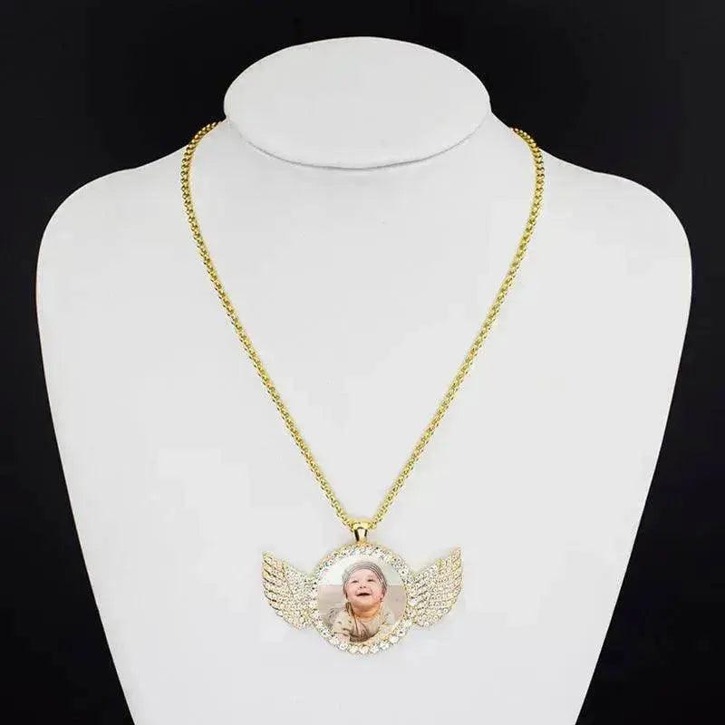 Angel Wings Medallions Custom Photo Pendant Necklace For Men Hip Hop Jewelry Iced Out Pendant Custom Engraved Name Memory Gift - EX-STOCK Canada