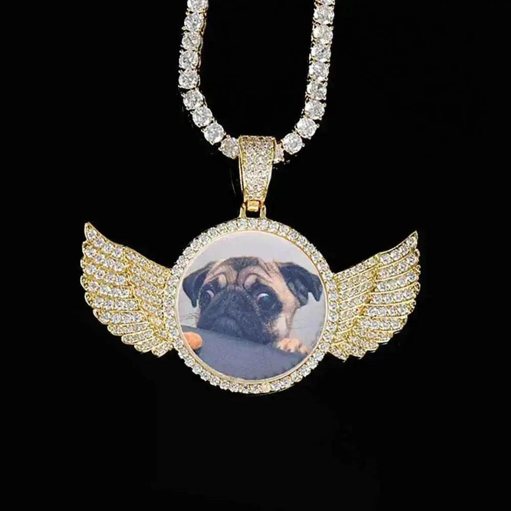 Angel Wings Medallions Custom Photo Pendant Necklace For Men Hip Hop Jewelry Iced Out Pendant Custom Engraved Name Memory Gift - EX-STOCK Canada