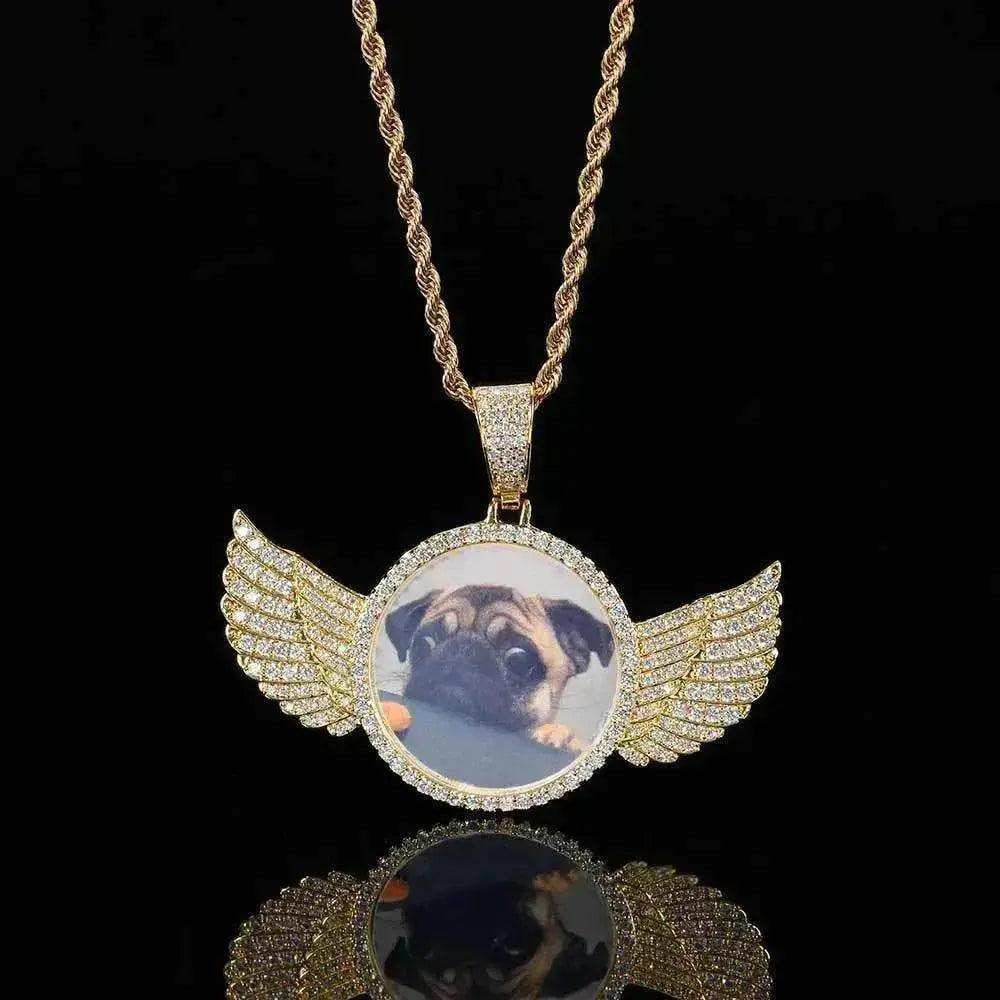 Angel Wings Medallions Custom Photo Pendant Necklace For Men Hip Hop Jewelry Iced Out Pendant Custom Engraved Name Memory Gift - EX-STOCK Canada