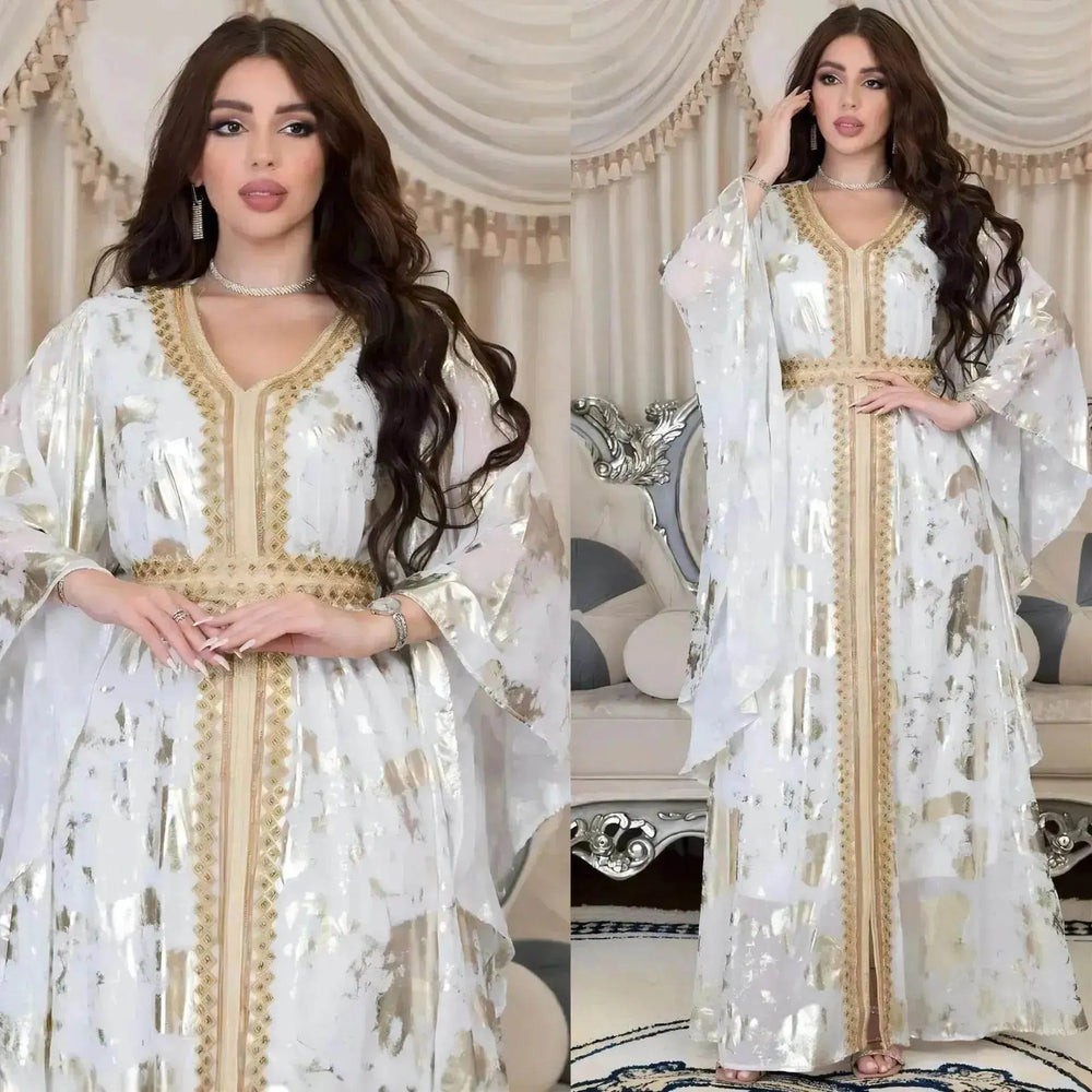 Arab Chiffon Bronzing Robe Containing Belt Dress - EX-STOCK Canada