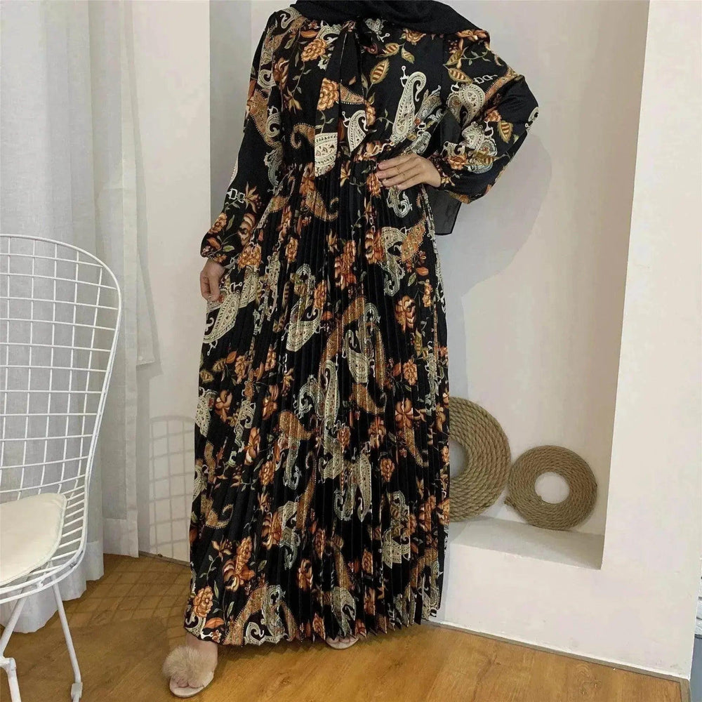 Arab Dress With Printed Pleated Big Skirt - EX-STOCK Canada