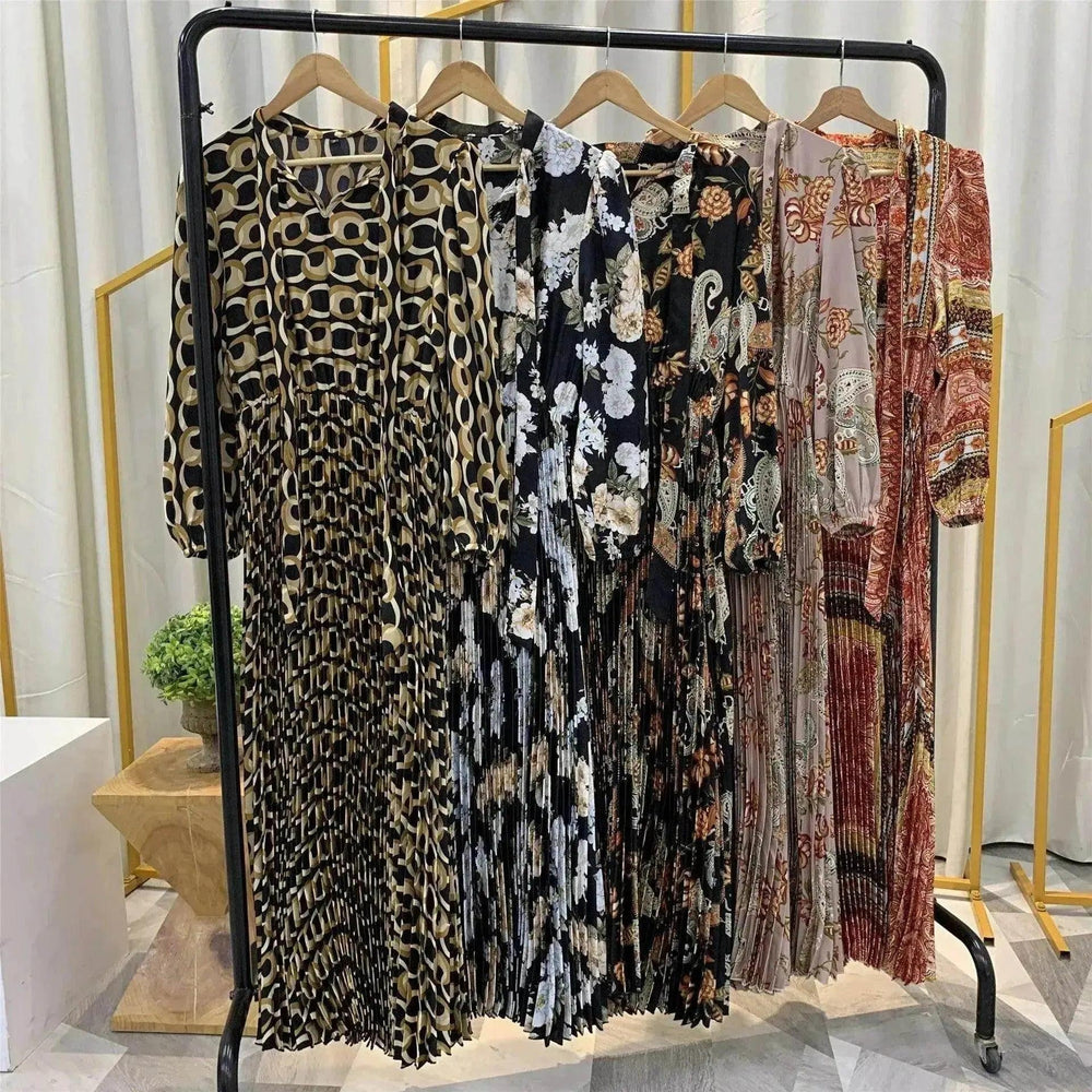 Arab Dress With Printed Pleated Big Skirt - EX-STOCK Canada