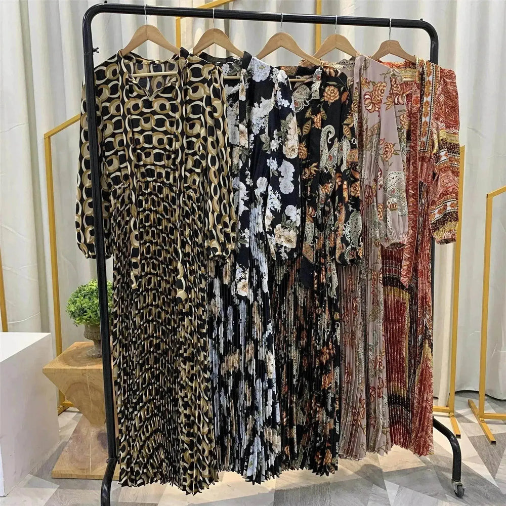 Arab Dress With Printed Pleated Big Skirt - EX-STOCK Canada