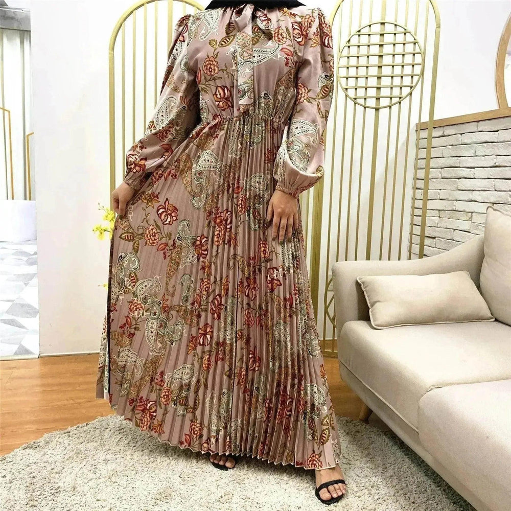 Arab Dress With Printed Pleated Big Skirt - EX-STOCK Canada