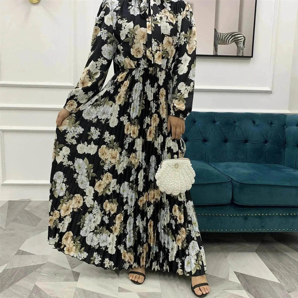 Arab Dress With Printed Pleated Big Skirt - EX-STOCK Canada