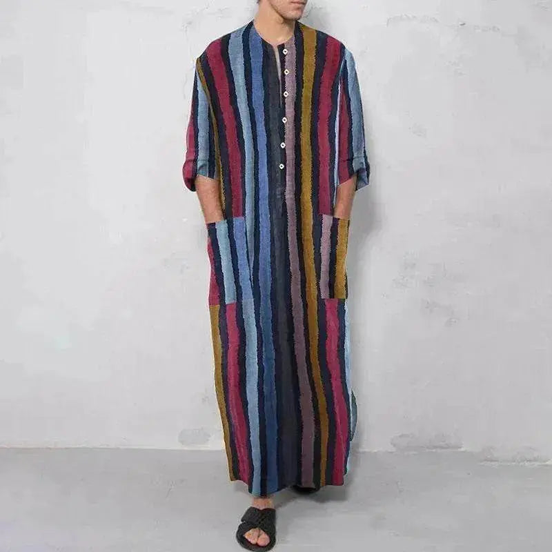 Arab Striped Printed Arab Men's Robe - EX-STOCK Canada