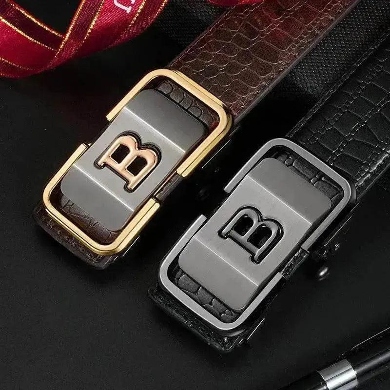 Ceinture en cuir véritable à boucle automatique pour les personnes d'âge moyen et les jeunes - EX-STOCK Canada