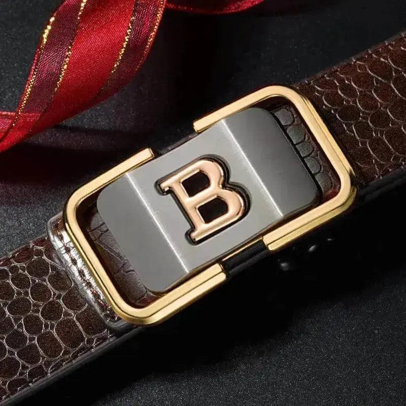 Cintura in pelle vera con fibbia automatica per persone di mezza età e giovani - EX-STOCK Canada