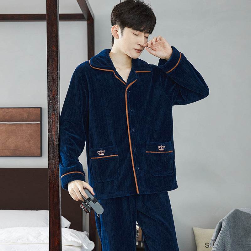 Autumn And Winter Flannel Men's Pajamas Men's Lapel Cardigan EX-STOCK CANADA