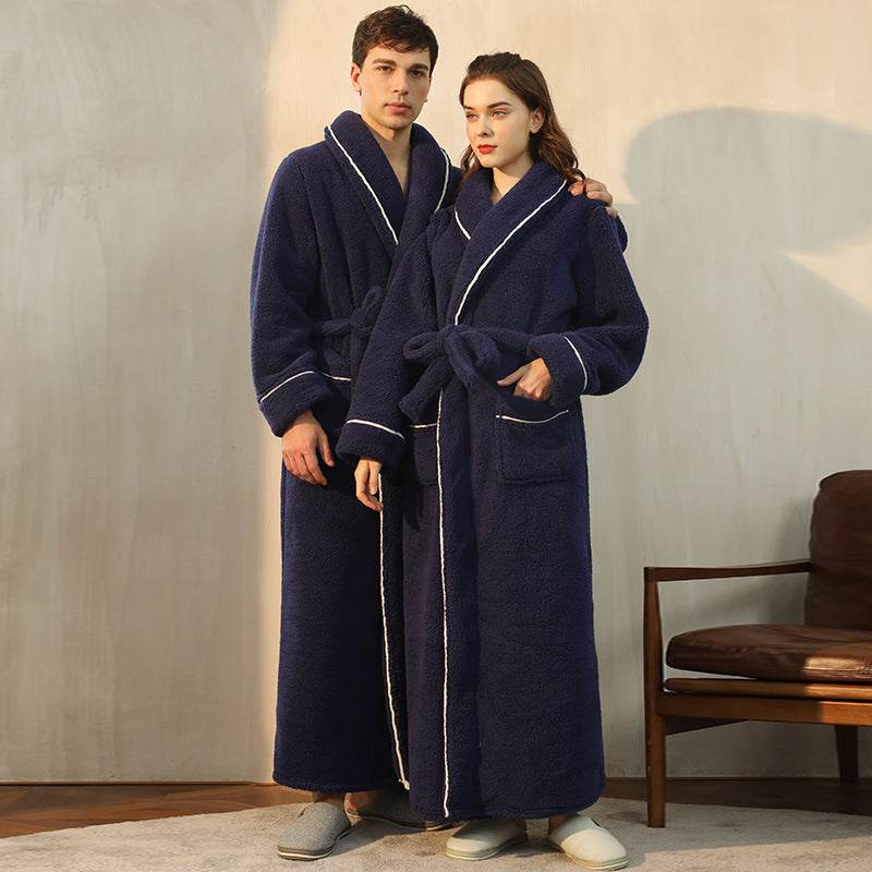 Autumn And Winter Thickened Cotton Velvet Nightgown Men's Winter Plus-sized Plus Size Light Luxury Couple Bathrobe Women's Extended Pajamas  EX-STOCK CANADA