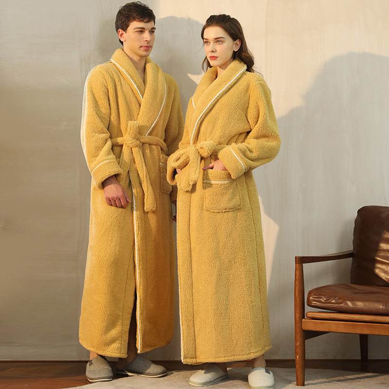 Autumn And Winter Thickened Cotton Velvet Nightgown Men's Winter Plus-sized Plus Size Light Luxury Couple Bathrobe Women's Extended Pajamas EX-STOCK CANADA