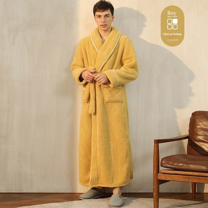 Autumn And Winter Thickened Cotton Velvet Nightgown Men's Winter Plus-sized Plus Size Light Luxury Couple Bathrobe Women's Extended Pajamas EX-STOCK CANADA