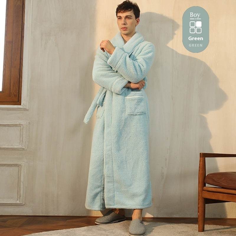 Autumn And Winter Thickened Cotton Velvet Nightgown Men's Winter Plus-sized Plus Size Light Luxury Couple Bathrobe Women's Extended Pajamas EX-STOCK CANADA