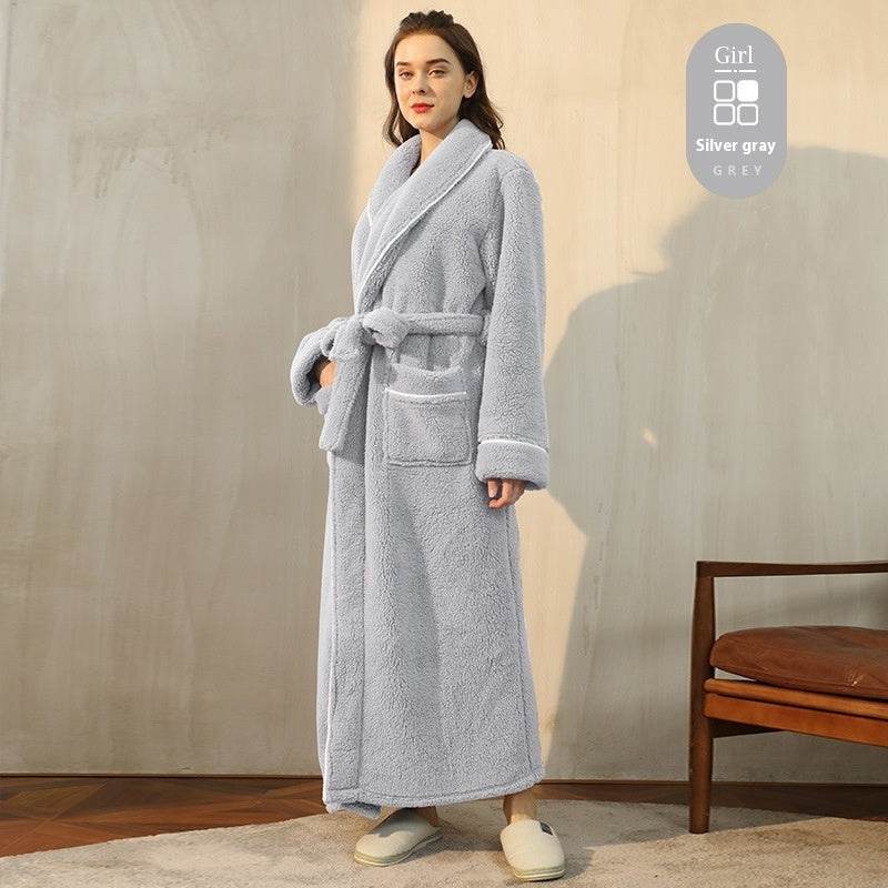 Autumn And Winter Thickened Cotton Velvet Nightgown Men's Winter Plus-sized Plus Size Light Luxury Couple Bathrobe Women's Extended Pajamas EX-STOCK CANADA