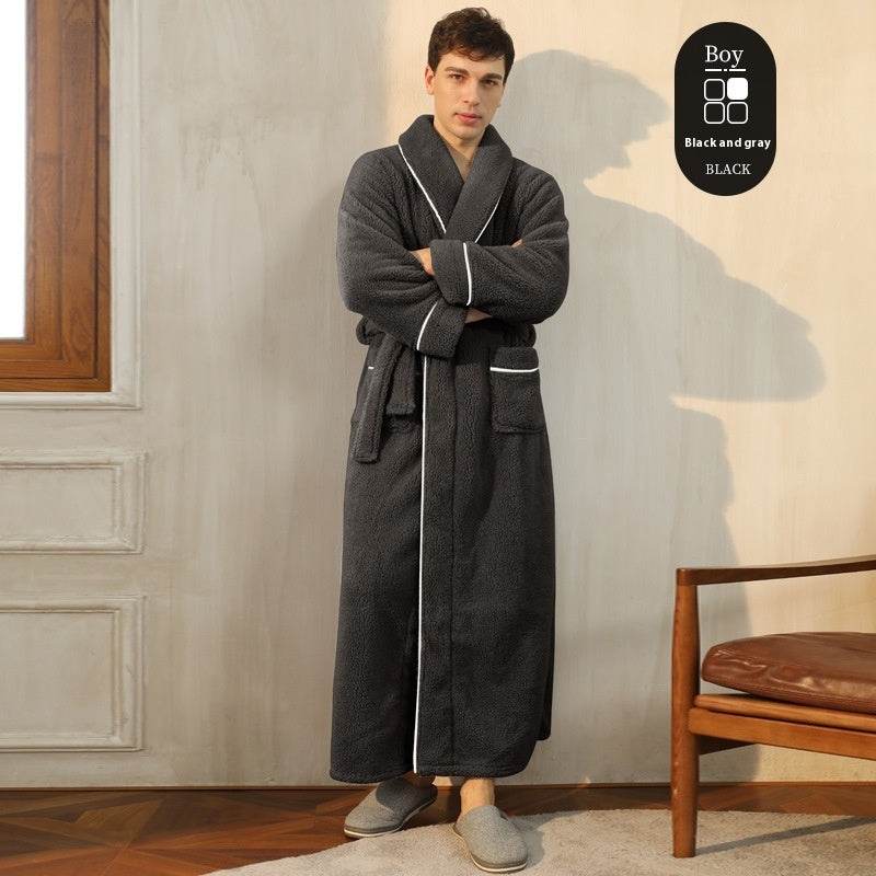 Autumn And Winter Thickened Cotton Velvet Nightgown Men's Winter Plus-sized Plus Size Light Luxury Couple Bathrobe Women's Extended Pajamas EX-STOCK CANADA