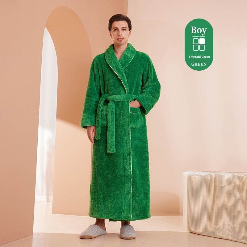 Autumn And Winter Thickened Cotton Velvet Nightgown Men's Winter Plus-sized Plus Size Light Luxury Couple Bathrobe Women's Extended Pajamas EX-STOCK CANADA