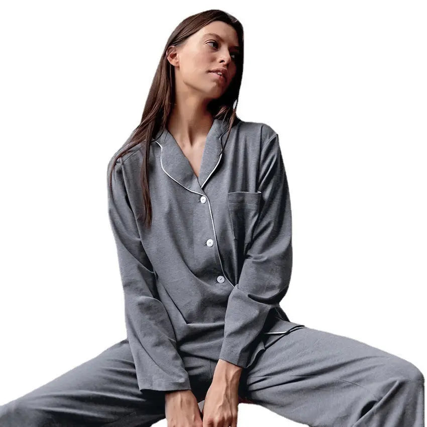 Autumn New French Simplicity Comfortable Thermal Knitting Cotton Silk Long-sleeved Pajamas For Women - EX-STOCK Canada