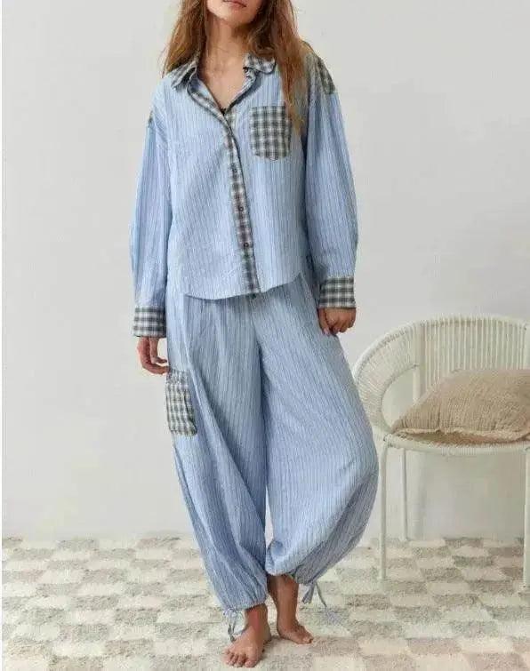 Autumn Women's Clothing Casual Homewear Plaid Shirt Outfit - EX-STOCK Canada