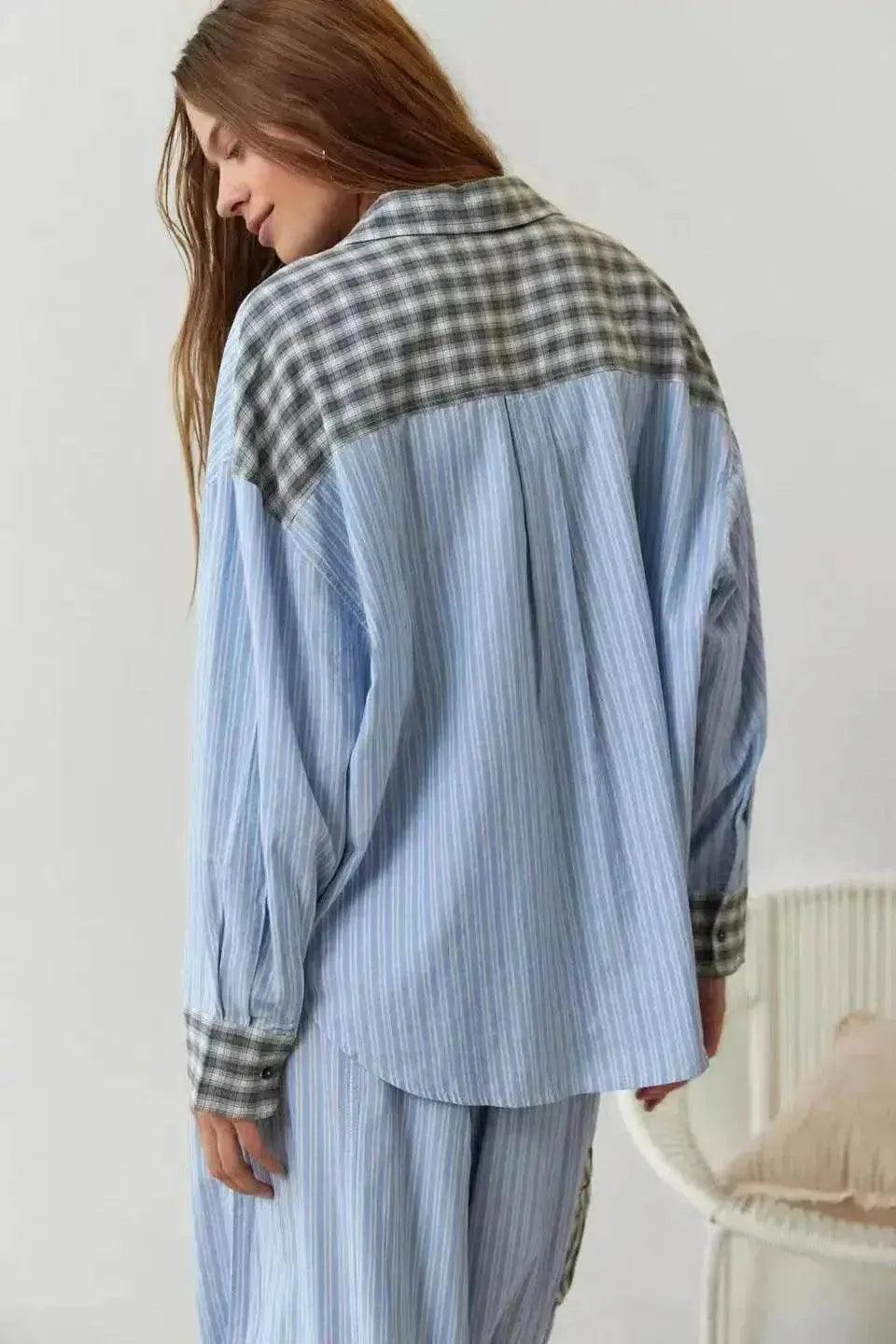 Autumn Women's Clothing Casual Homewear Plaid Shirt Outfit - EX-STOCK Canada