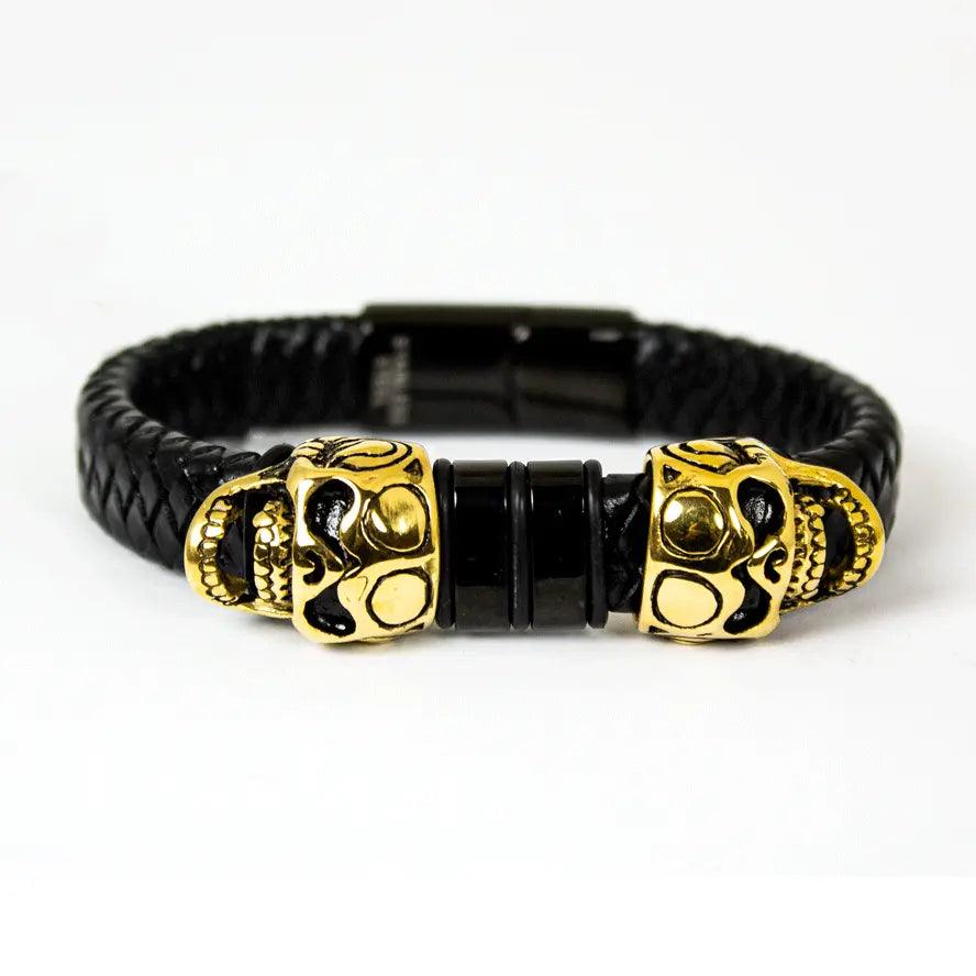 Bracciale da uomo BOL in pelle intrecciata con ciondolo a teschioEX-STOCK Canada
