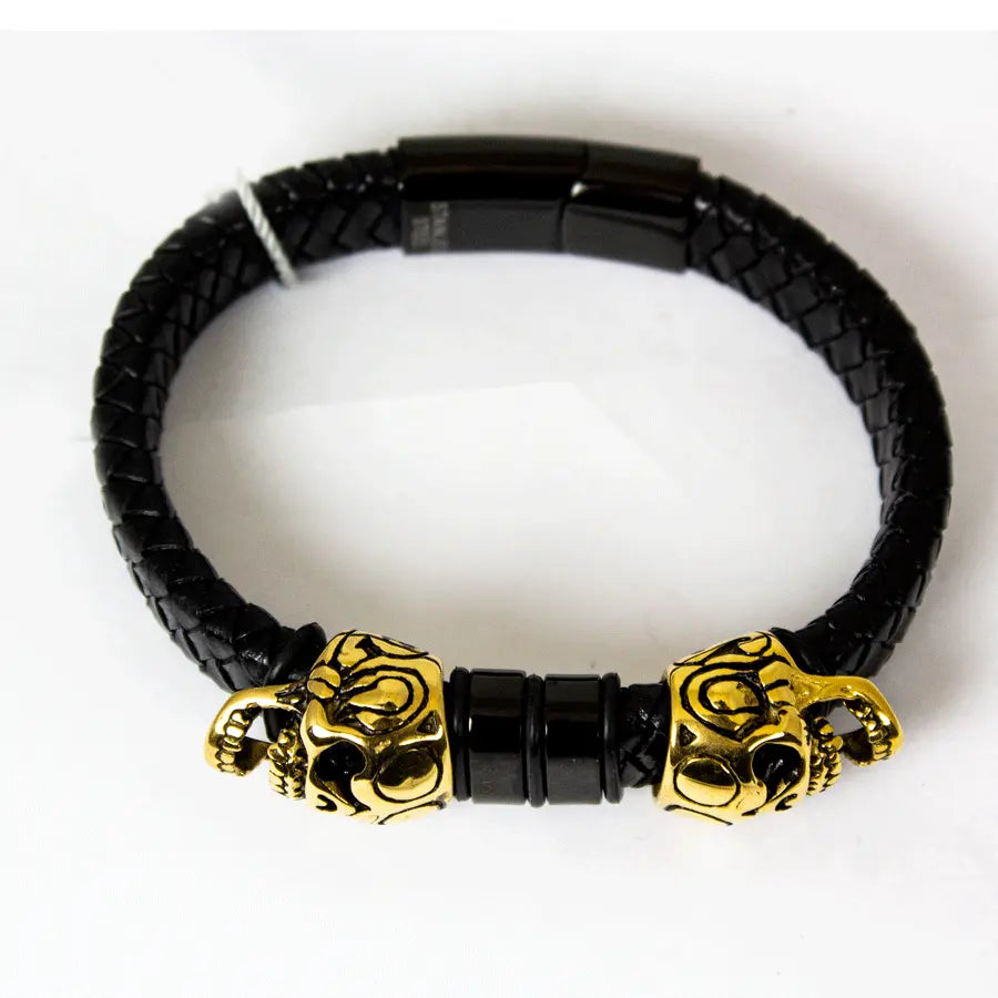 BOL Men's Braided Leather Skull Charm Bracelet EX-STOCK Canada