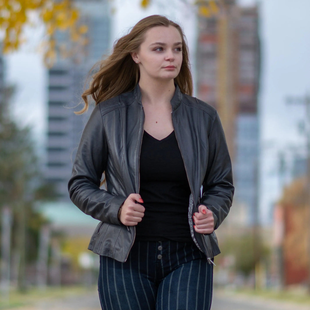 BOL Damen Lederjacke mit Korbmuster-Akzenten - EX-STOCK Canada