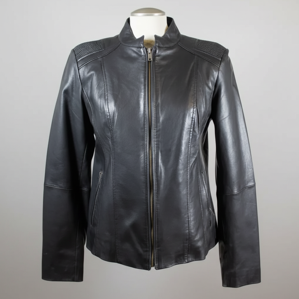 BOL Damen Lederjacke mit Korbmuster-Akzent