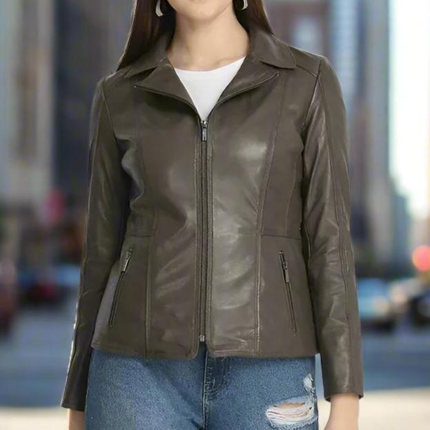 BOL Women's Classic Open Collar Leather Jacket EX-STOCK Canada