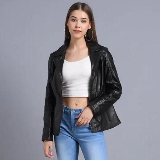 Veste en cuir à col ouvert classique pour femmes BOLEX-STOCK Canada