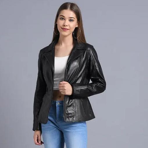 Veste en cuir à col ouvert classique pour femmes BOLEX-STOCK Canada
