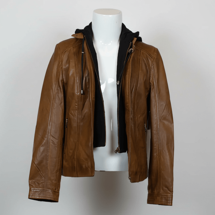 Chaqueta de cuero con capucha desmontable para mujer BOL