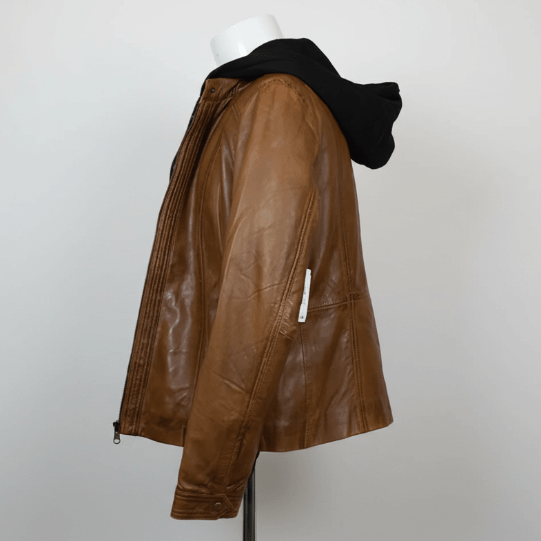 Chaqueta de cuero con capucha desmontable para mujer BOL