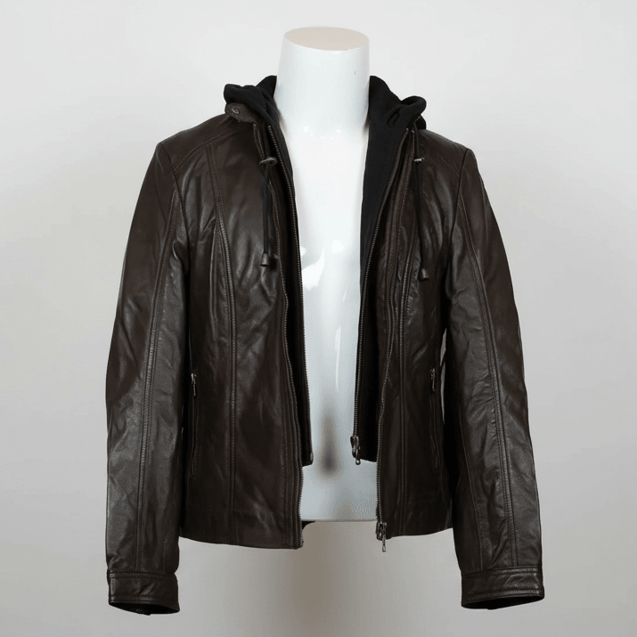 Chaqueta de cuero con capucha desmontable para mujer BOL