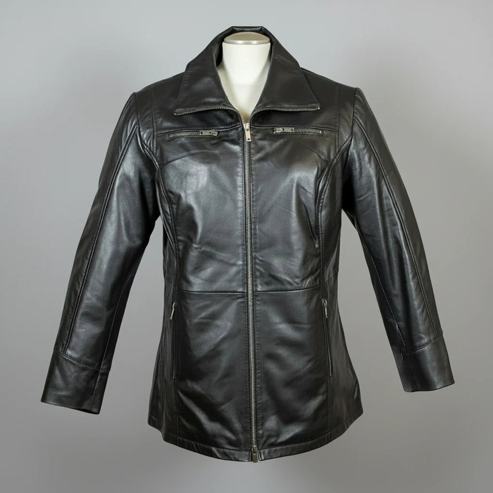 Classic Women's Mid-Length Lamb Leather Jacket EX-STOCK Canada