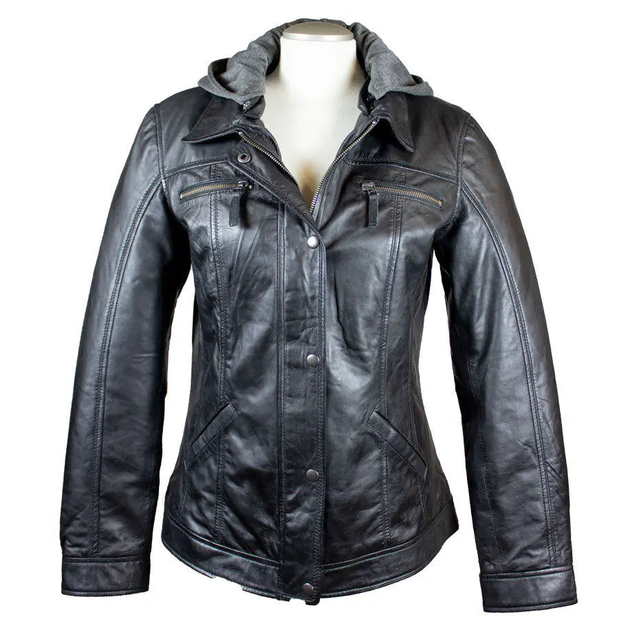 BOL Women's Removable Hood Leather Jacket EX-STOCK Canada